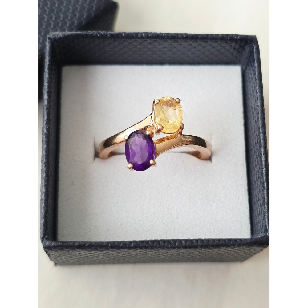 14K Gold Vermeil Amethyst Citrine Bypass Ring 925 Sterling Silver Birthstone new